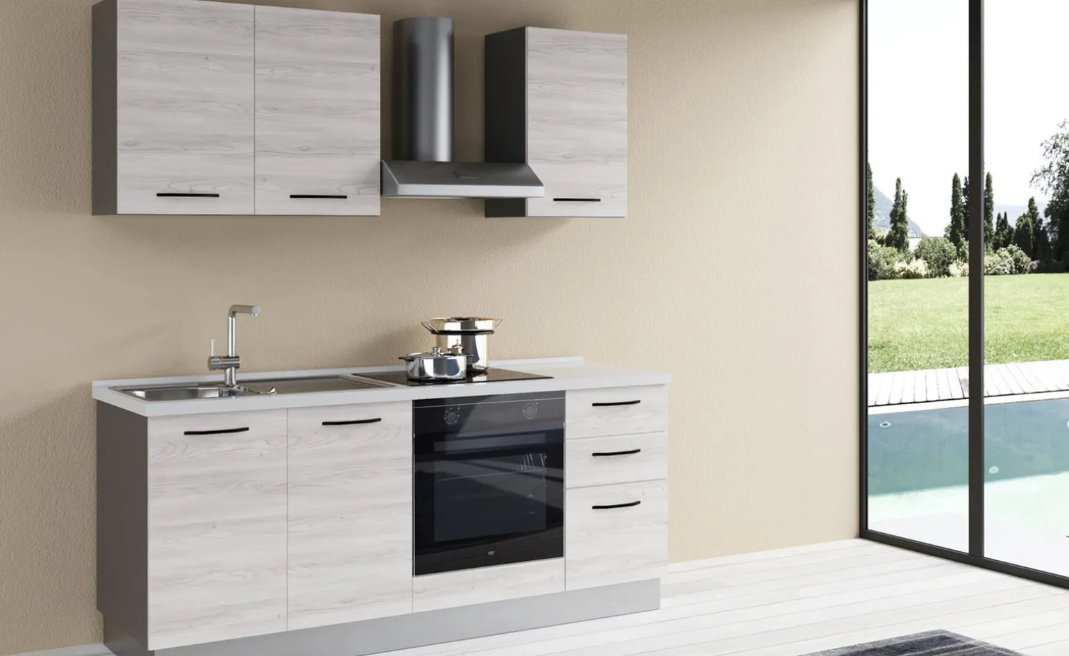 Gilda 2.0 cucina 195 cm colore frassino ghiaccio