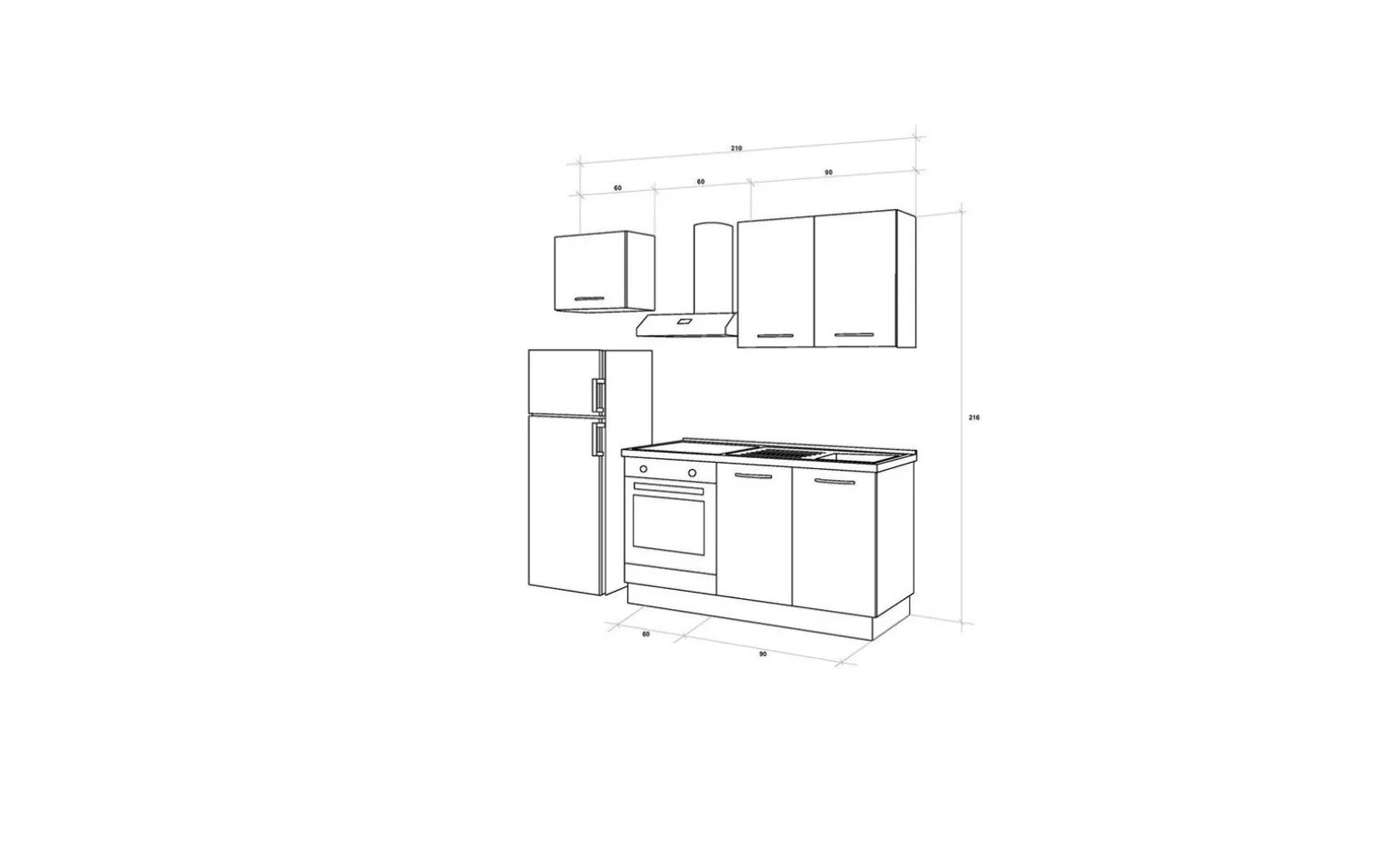 Gilda 2.0 cucina 210 cm colore frassino ghiaccio e light grey
