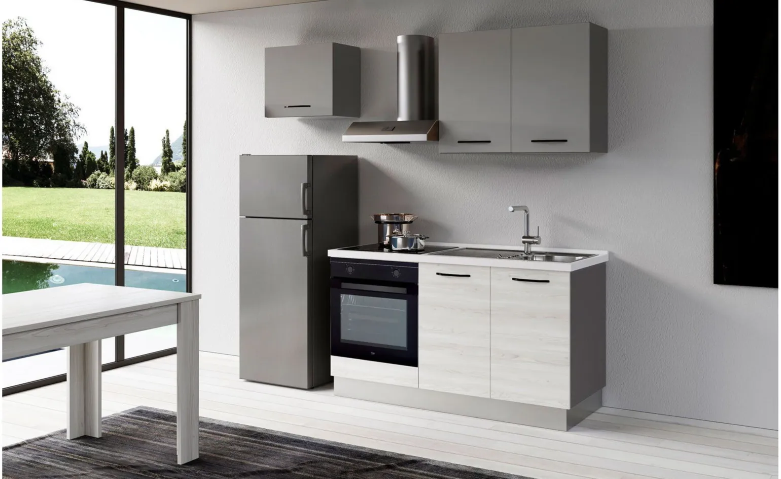Gilda 2.0 cucina 210 cm colore frassino ghiaccio e light grey