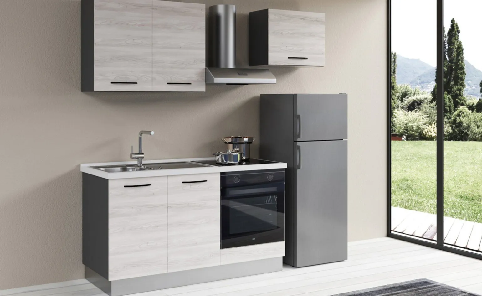 Gilda 2.0 cucina 210 cm colore frassino ghiaccio