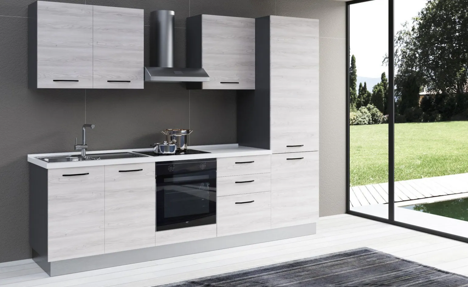 Gilda 2.0 cucina 270 cm colore frassino ghiaccio