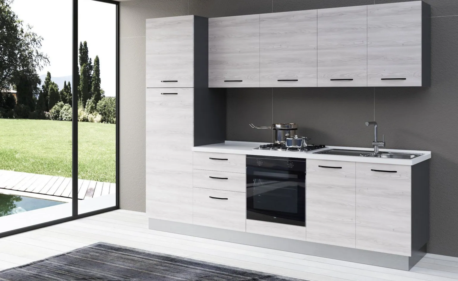 Gilda cucina 270 cm colore frassino ghiaccio