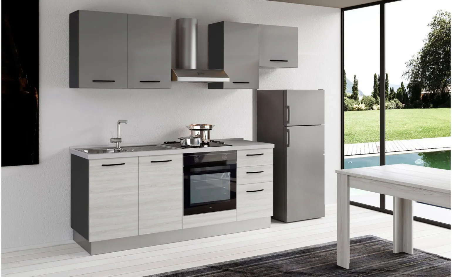 Gilda 2.0 cucina 255 cm colore frassino ghiaccio e light grey
