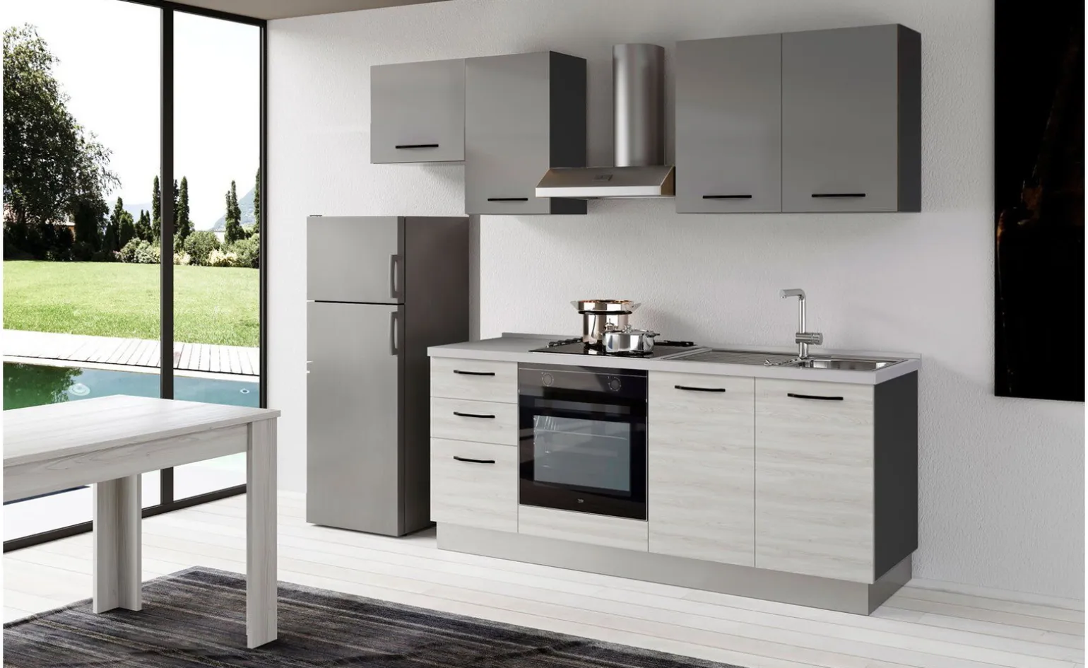 Gilda 2.0 cucina 255 cm colore frassino ghiaccio e light grey