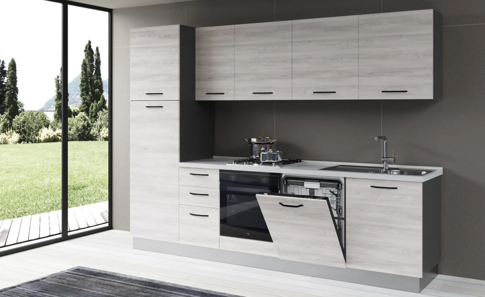 Gilda cucina 285 cm colore frassino ghiaccio