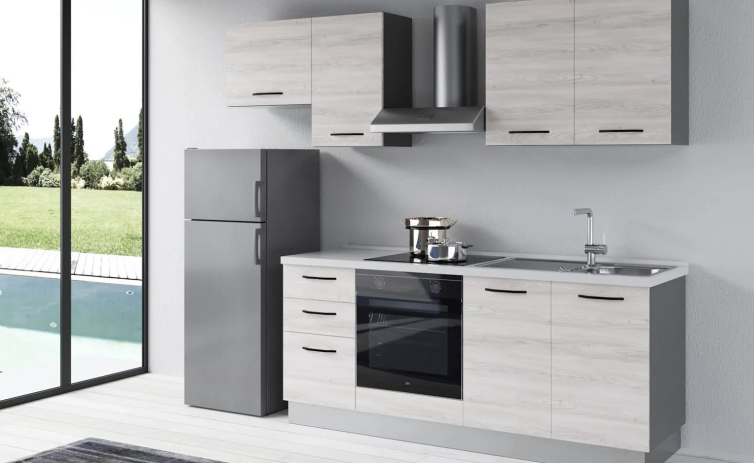 Gilda 2.0 cucina 255 cm colore frassino ghiaccio