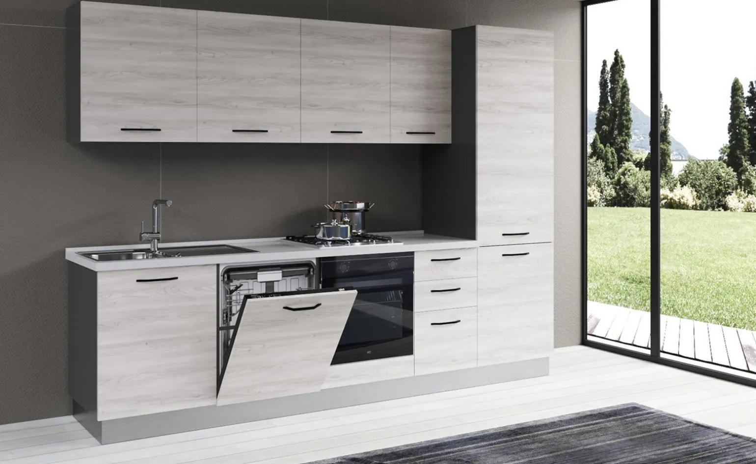 Gilda cucina 285 cm colore frassino ghiaccio