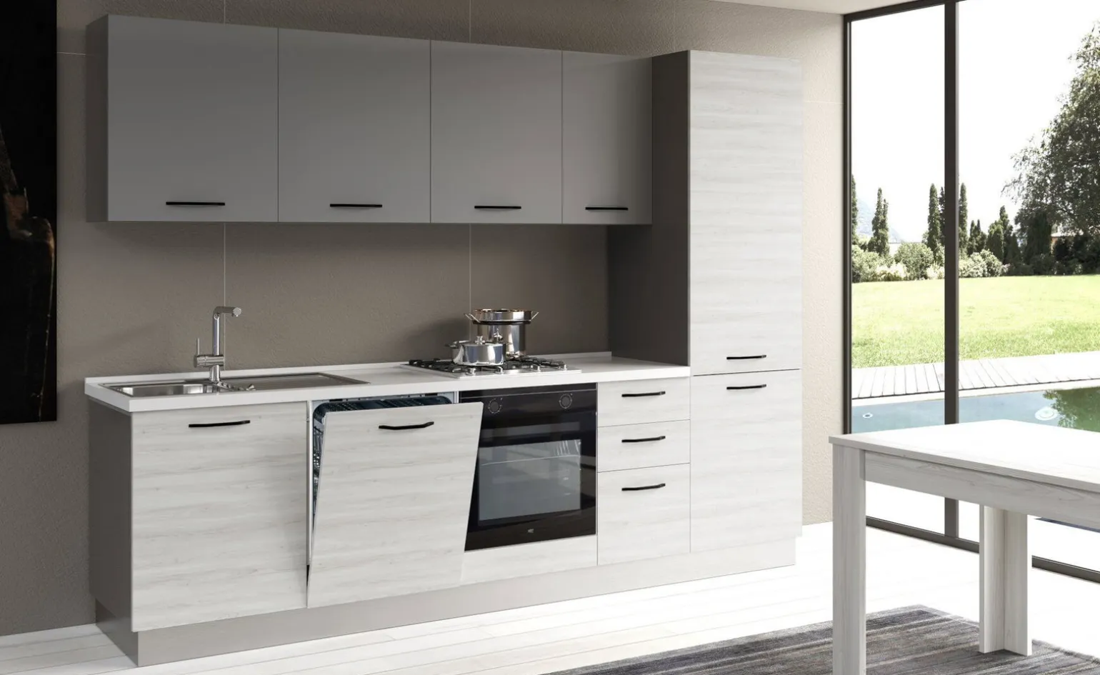 Gilda cucina 285 cm colore frassino ghiaccio e light grey