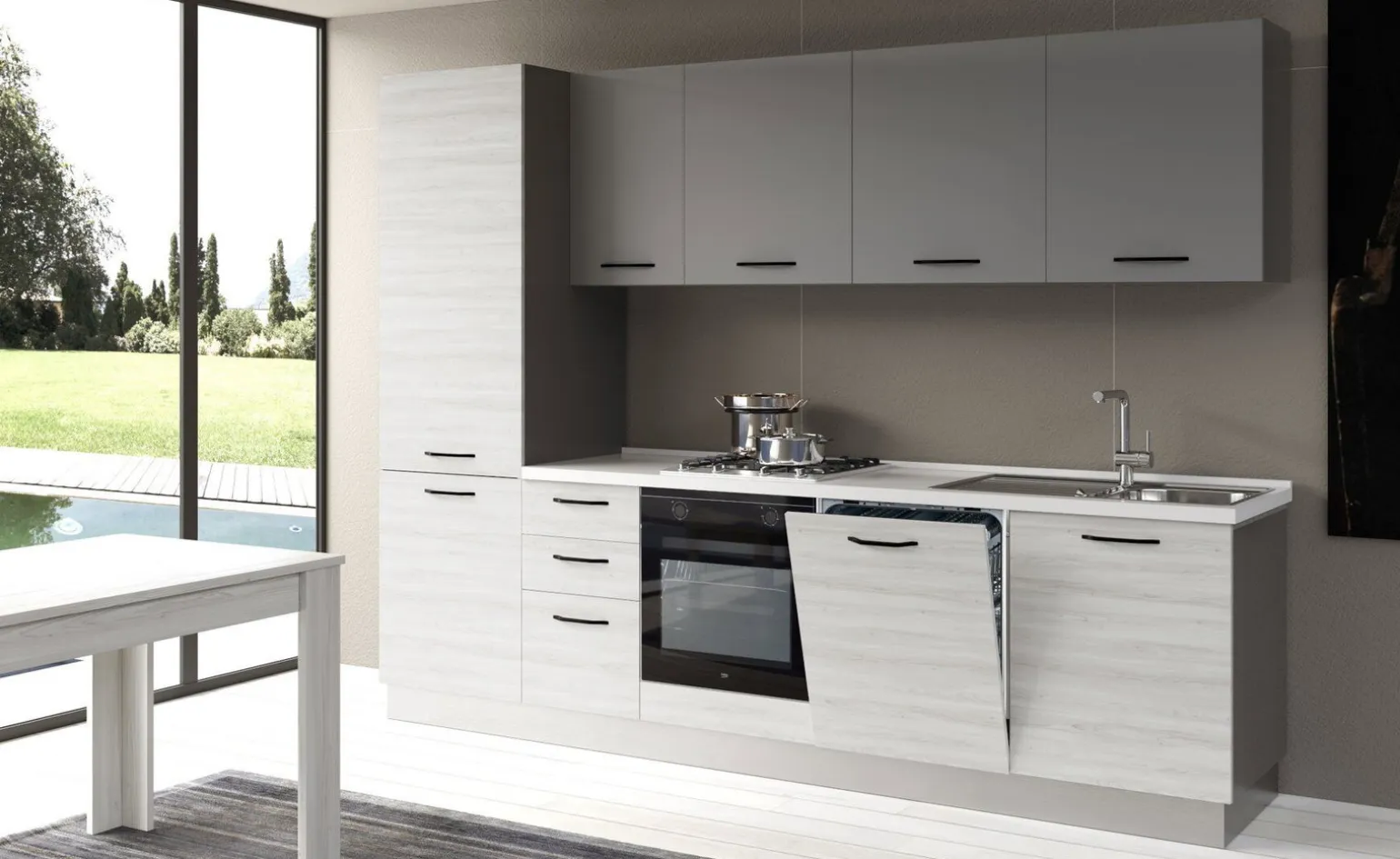 Gilda cucina 285 cm colore frassino ghiaccio e light grey