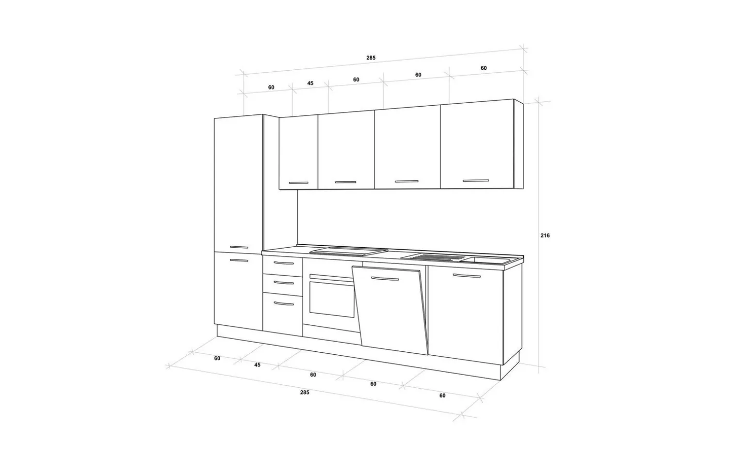 Gilda cucina 285 cm colore frassino ghiaccio e light grey