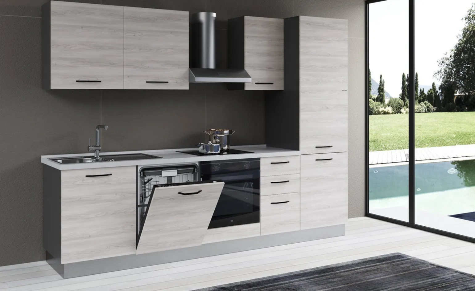 Gilda 2.0 cucina 285 cm colore frassino ghiaccio