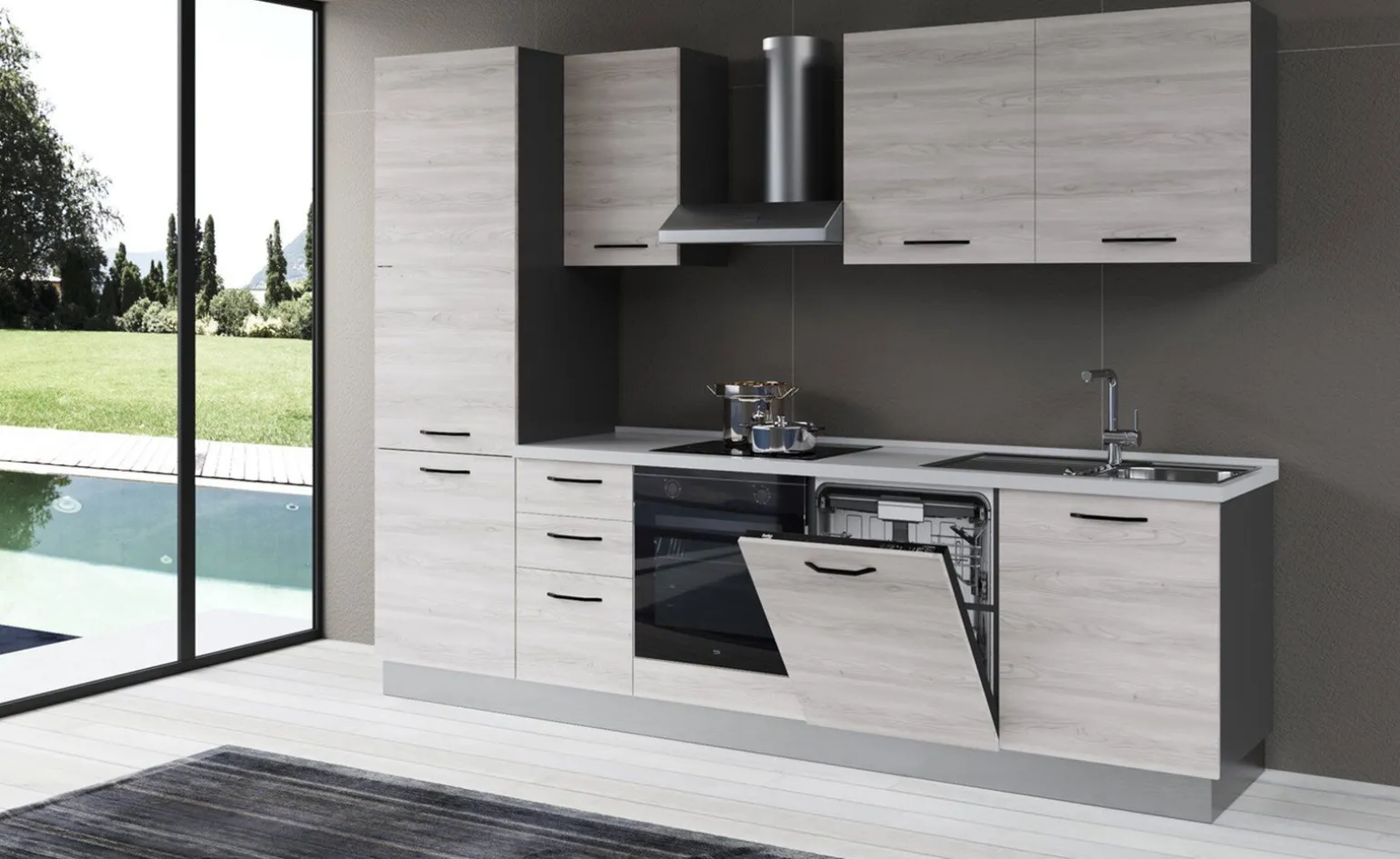Gilda 2.0 cucina 285 cm colore frassino ghiaccio
