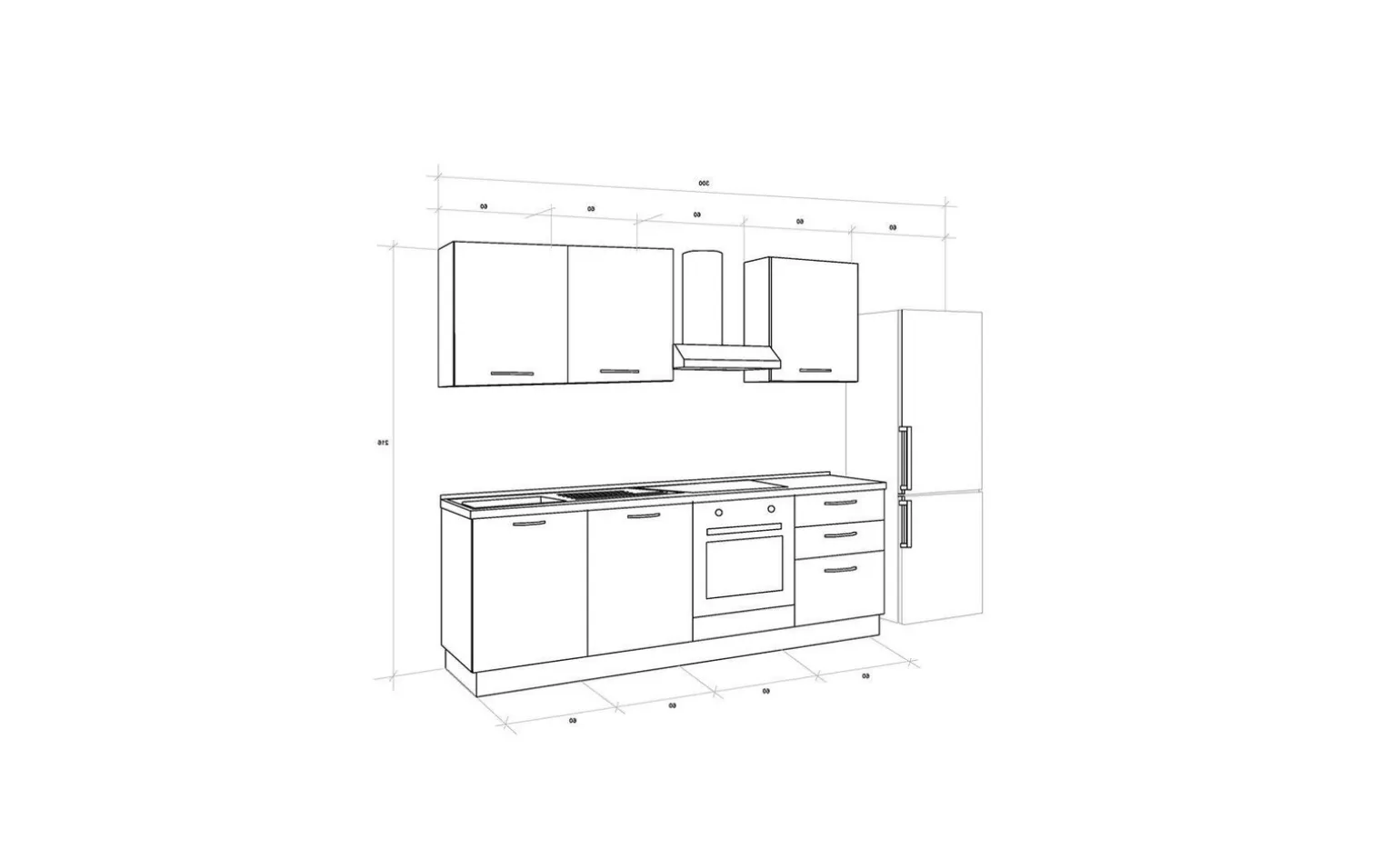 Gilda 2.0 cucina 300 cm colore frassino ghiaccio e light grey