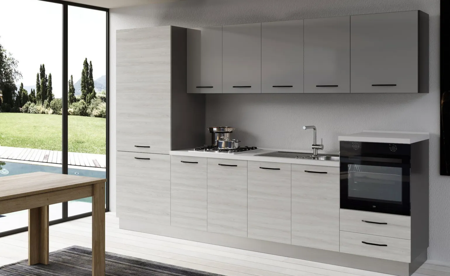 Gilda cucina 315 cm colore frassino ghiaccio e light grey