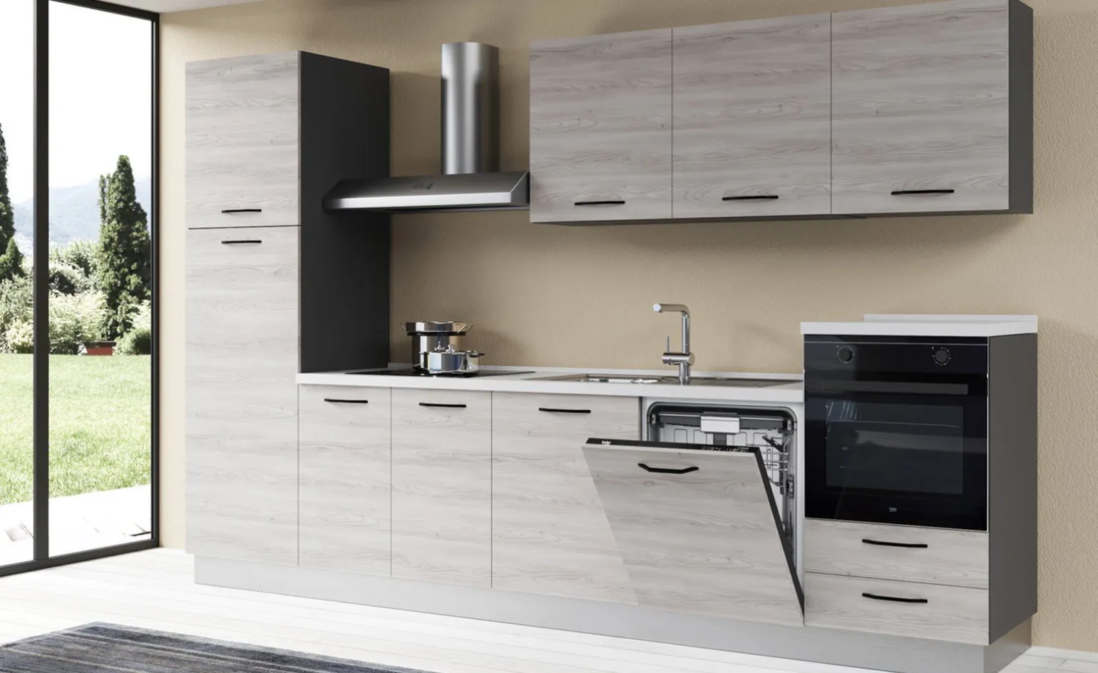 Gilda 2.0 cucina 330 cm colore frassino ghiaccio