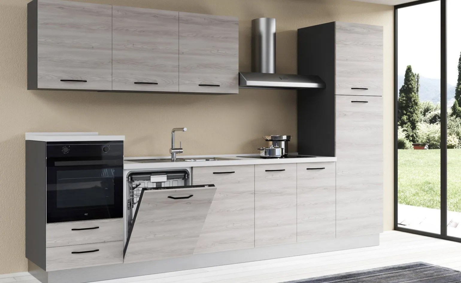 Gilda 2.0 cucina 330 cm colore frassino ghiaccio