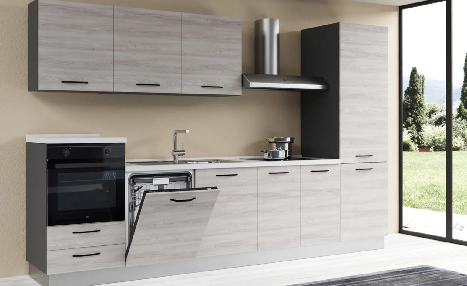 Gilda 2.0 cucina 330 cm colore frassino ghiaccio