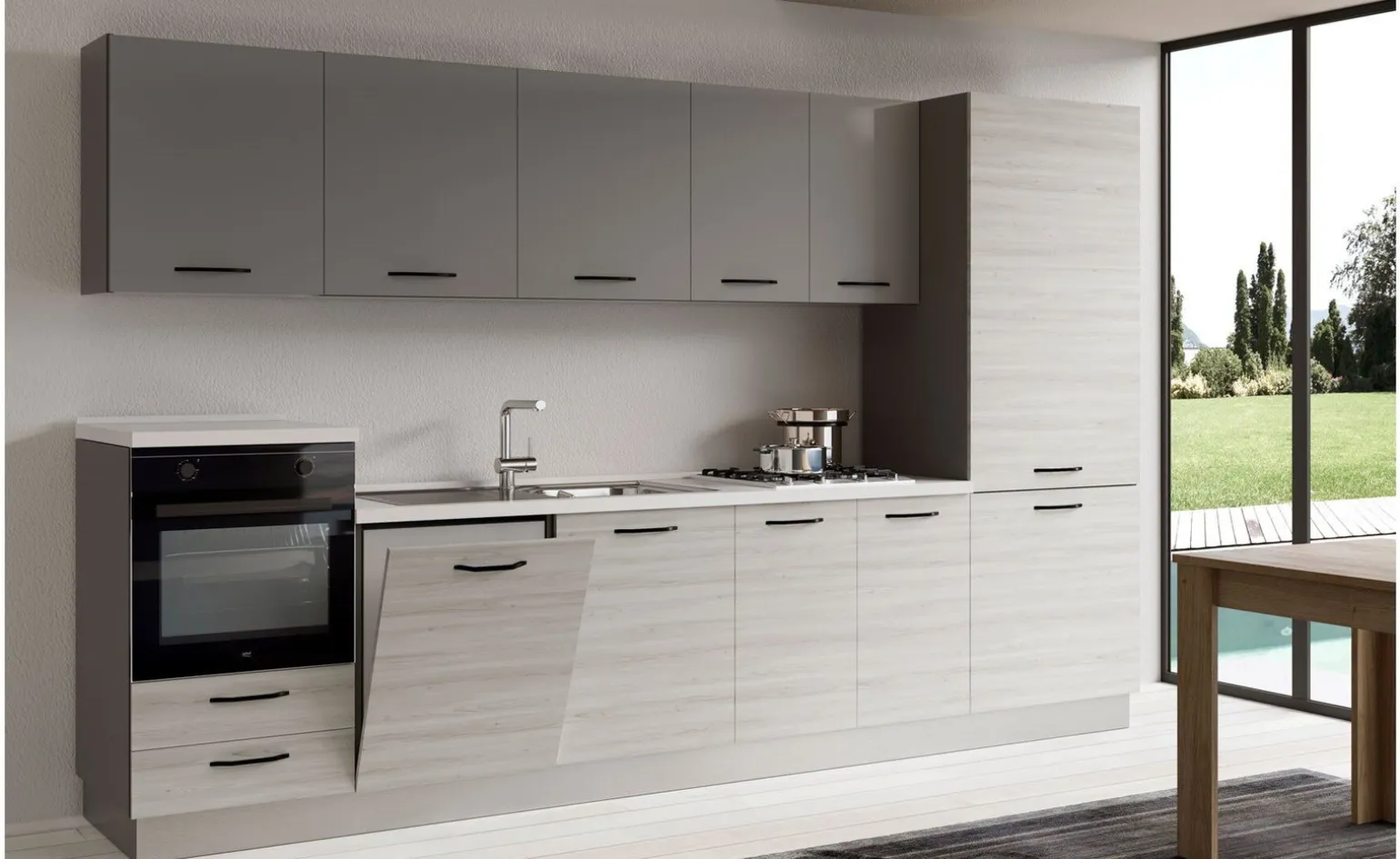 Gilda cucina 345 cm colore frassino ghiaccio e light grey
