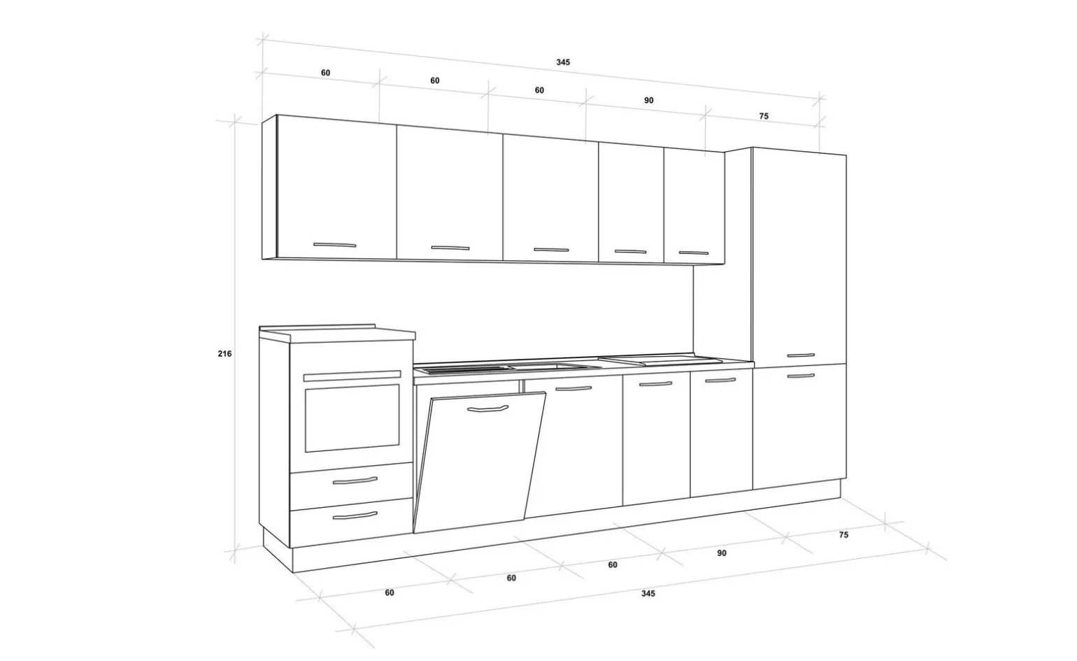 Gilda cucina 345 cm colore frassino ghiaccio e light grey