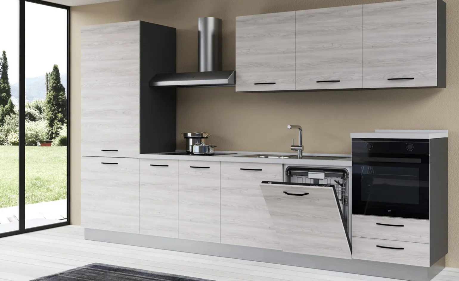 Gilda 2.0 cucina 345 cm colore frassino ghiaccio