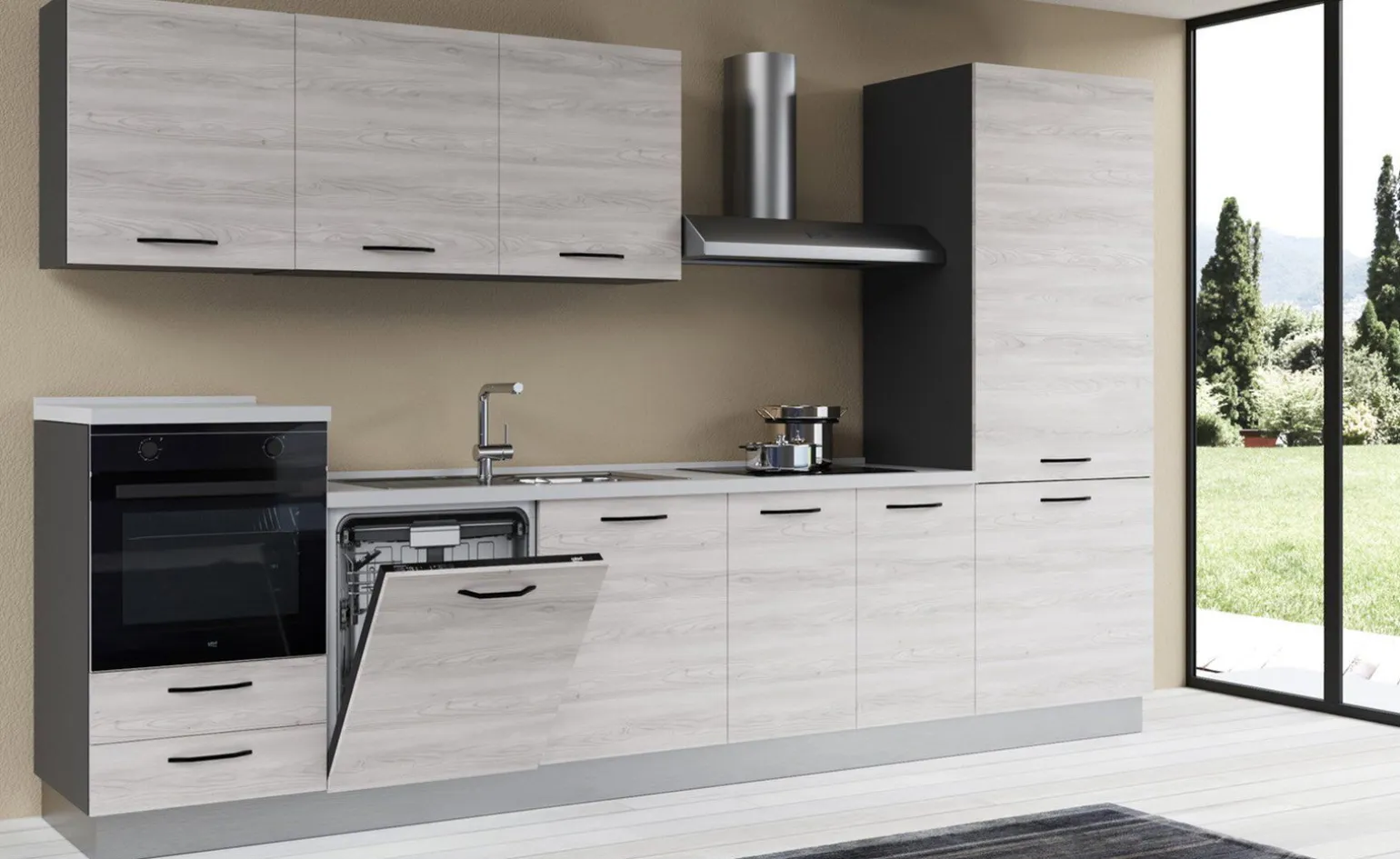 Gilda 2.0 cucina 345 cm colore frassino ghiaccio