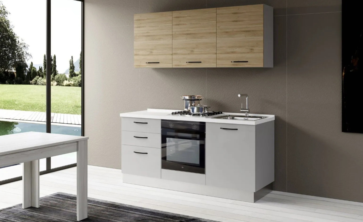 Gilda cucina 180 cm colore light grey e rovere cadiz
