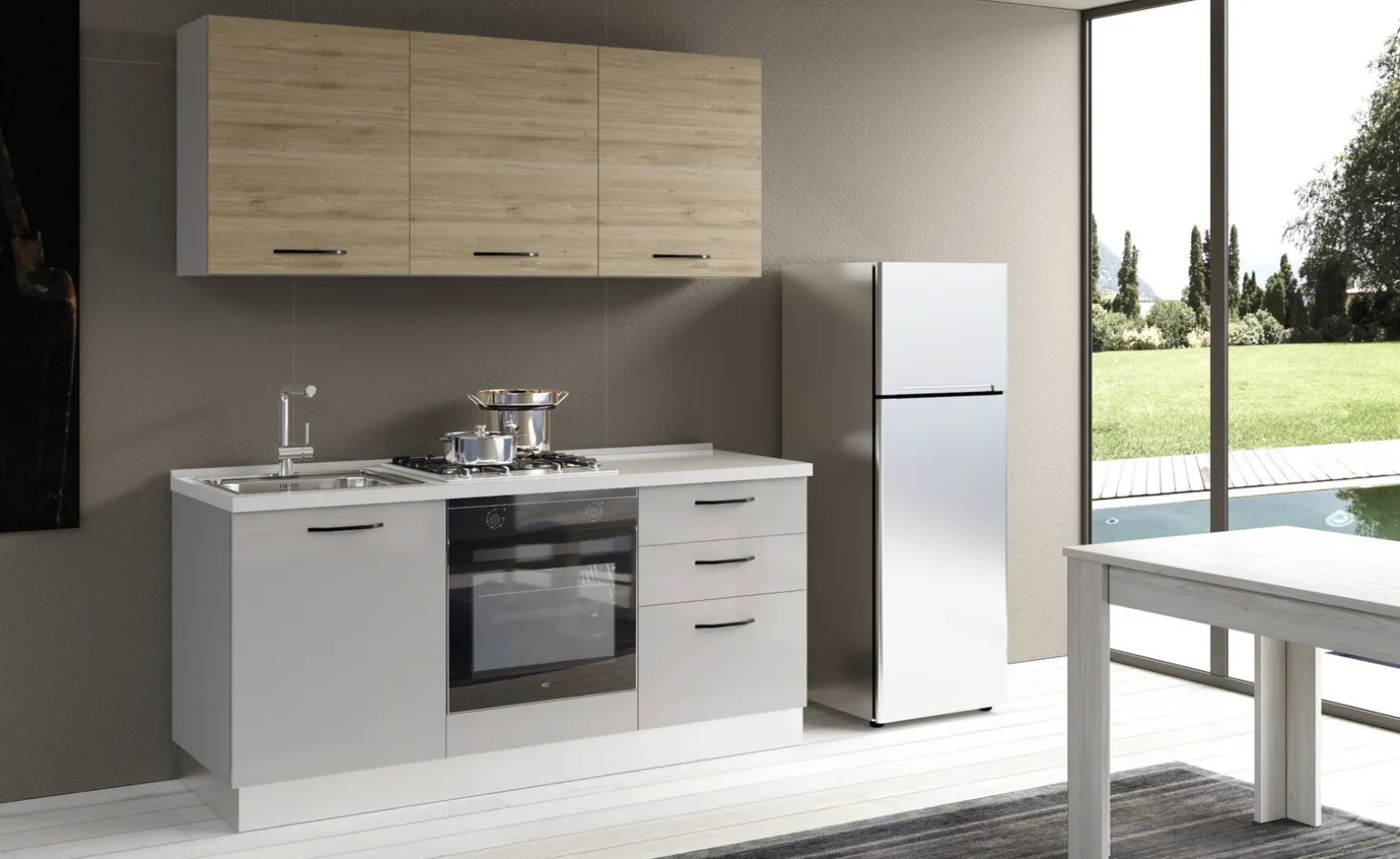 Gilda cucina 180 cm colore light grey e rovere cadiz