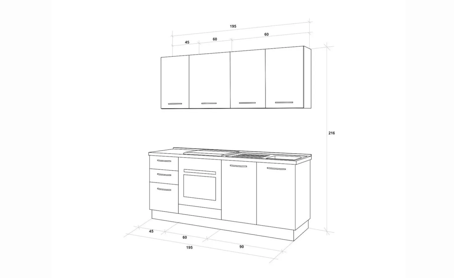 Gilda cucina 195 cm colore light grey e rovere cadiz