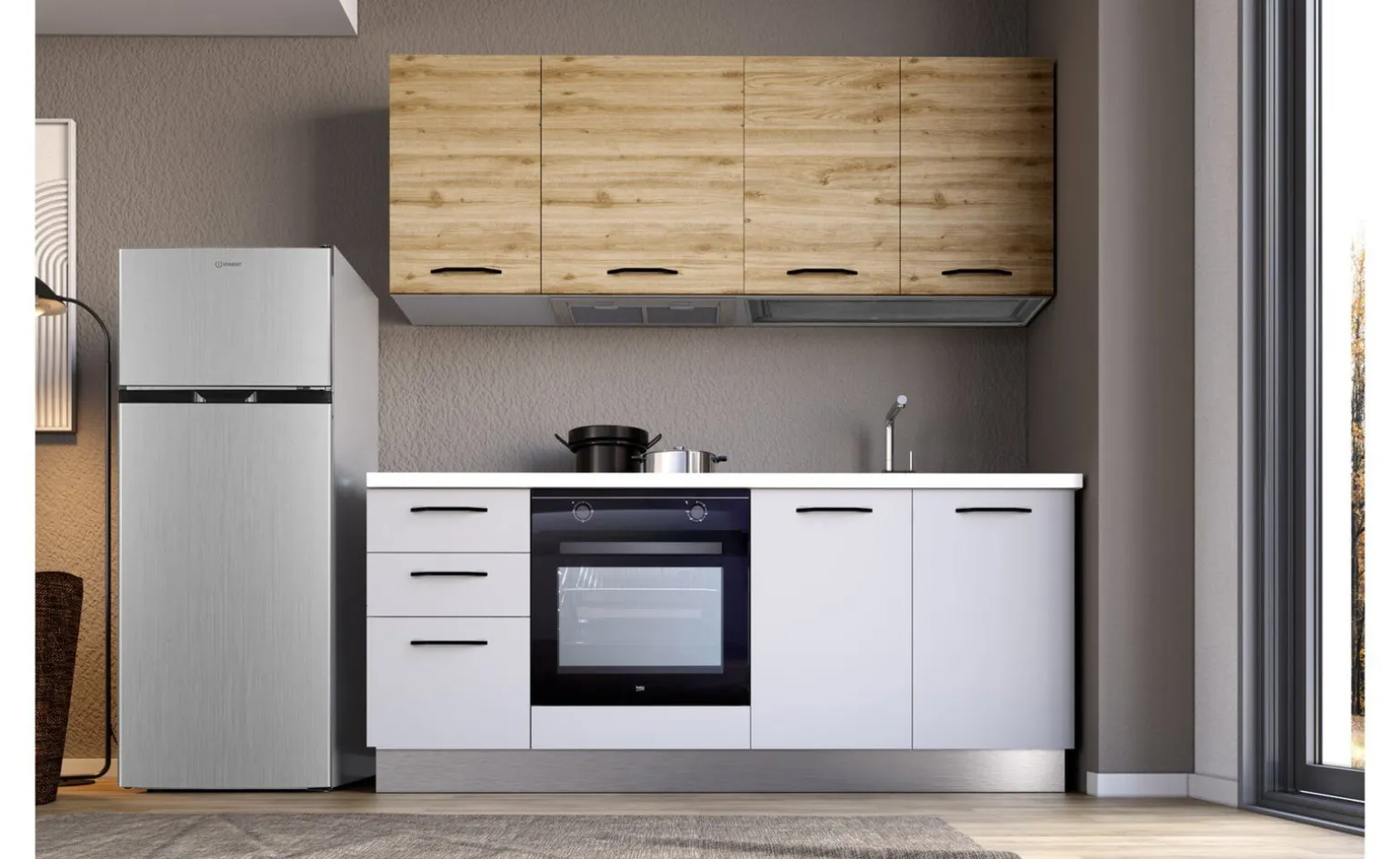 Gilda cucina 195 cm colore light grey e rovere cadiz