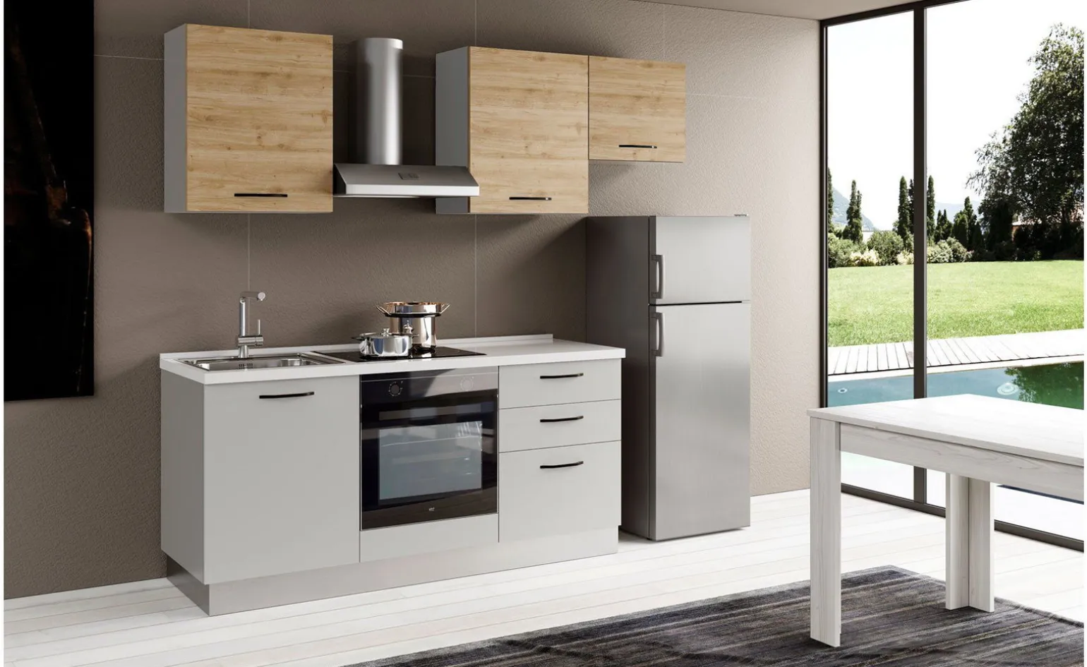 Gilda 2.0 cucina 240 cm colore light grey e rovere cadiz