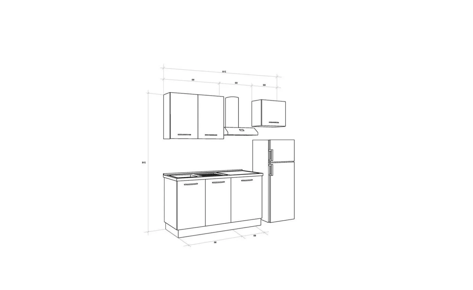 Gilda 2.0 cucina 210 cm colore light grey e rovere cadiz