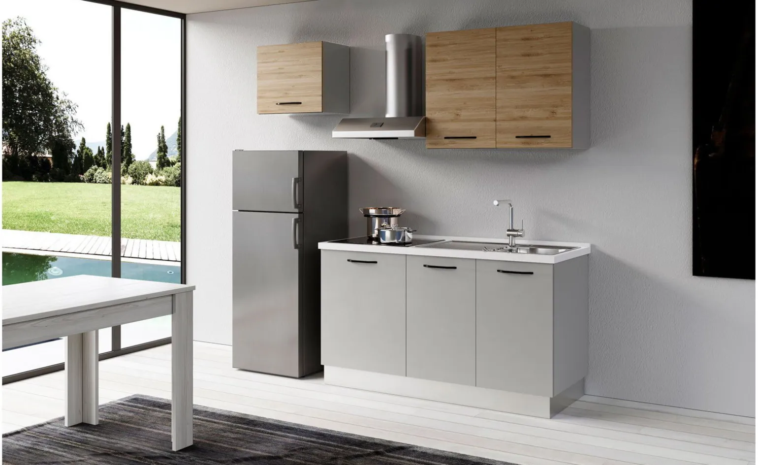 Gilda 2.0 cucina 210 cm colore light grey e rovere cadiz
