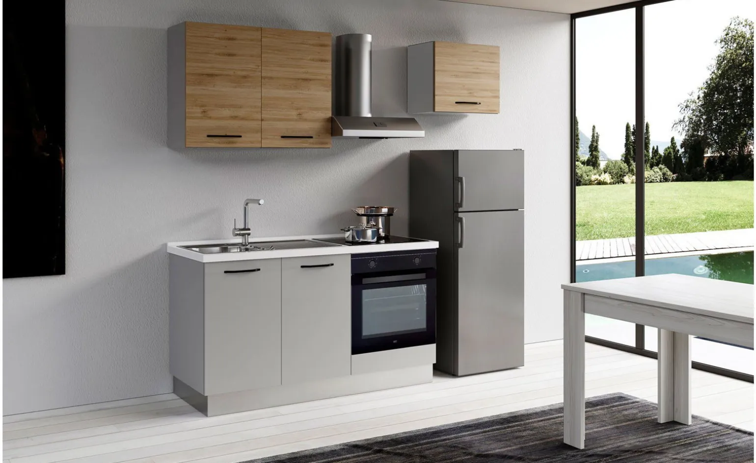Gilda 2.0 cucina 210 cm colore light grey e rovere cadiz