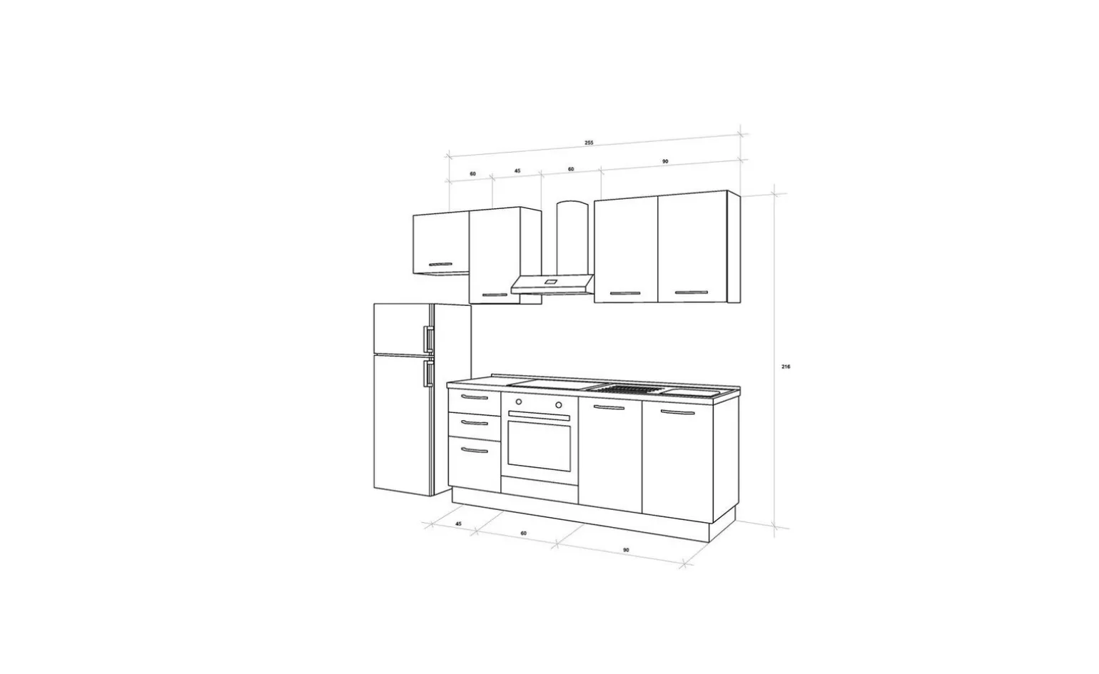 Gilda 2.0 cucina 255 cm colore light grey e rovere cadiz