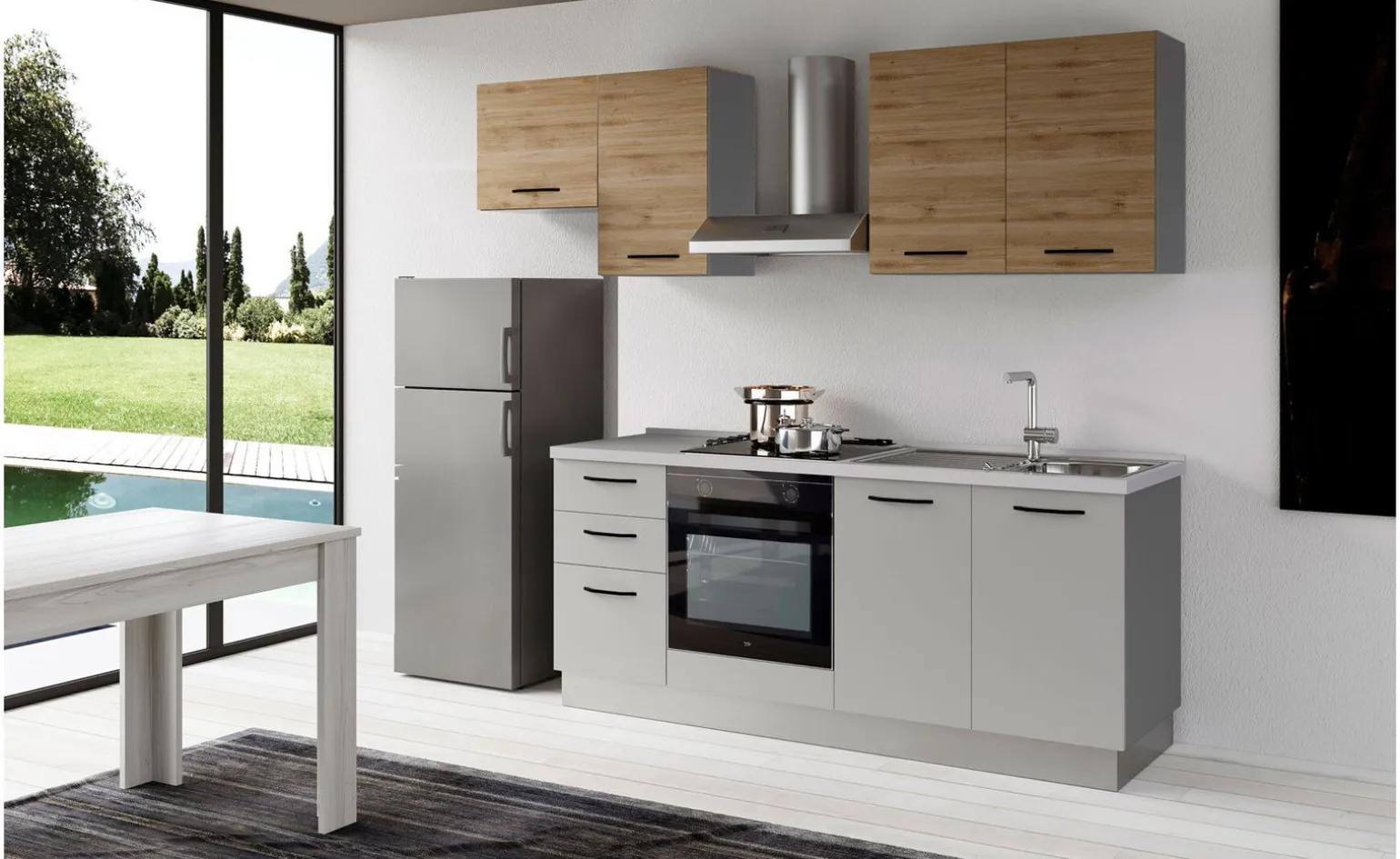 Gilda 2.0 cucina 255 cm colore light grey e rovere cadiz