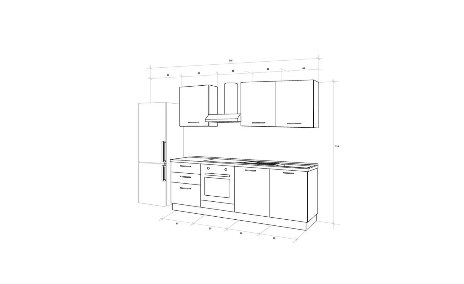 Gilda 2.0 cucina 300 cm colore light grey e rovere cadiz
