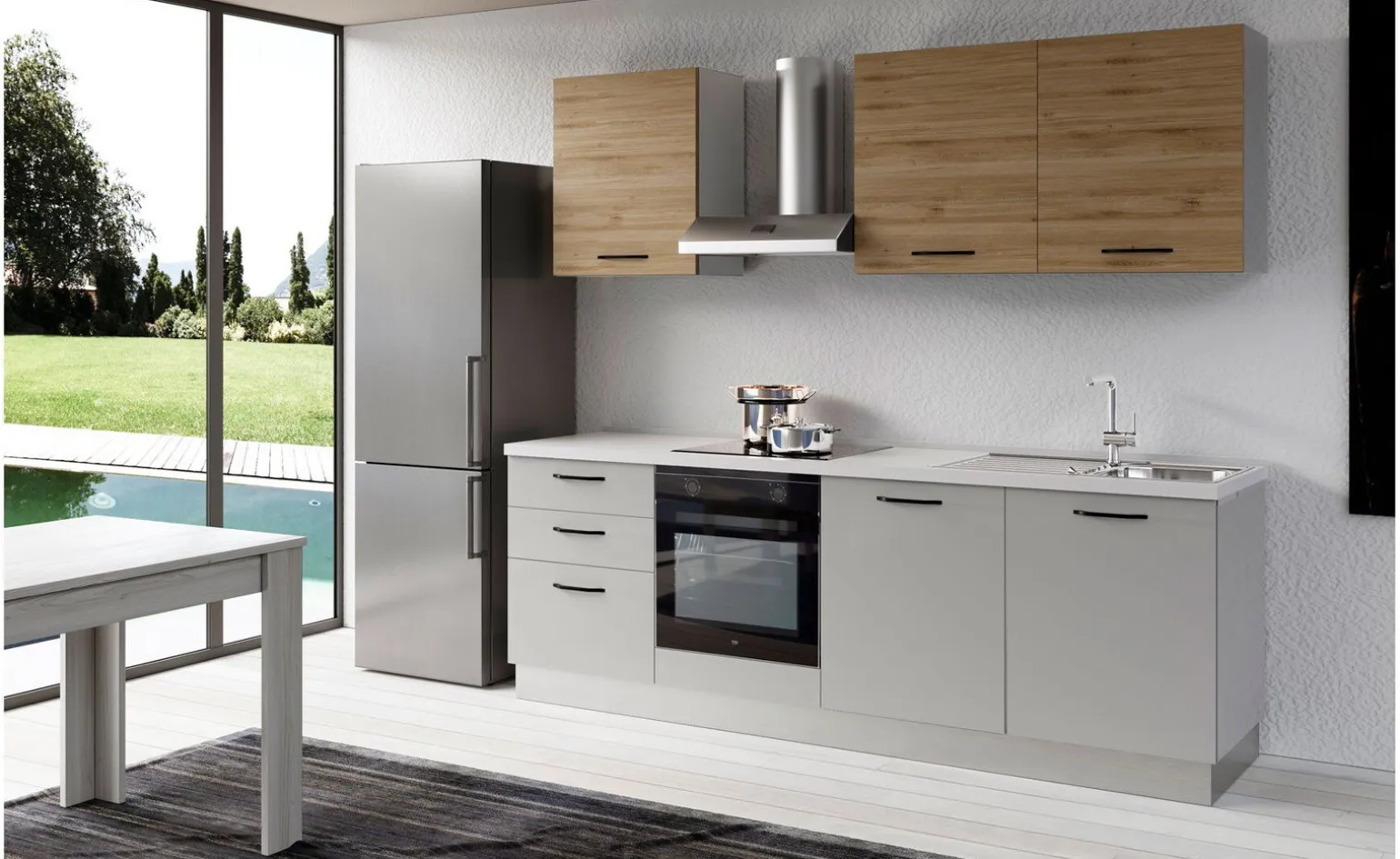 Gilda 2.0 cucina 300 cm colore light grey e rovere cadiz