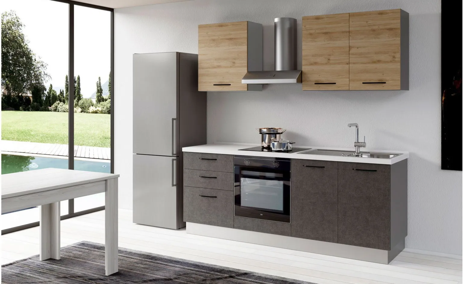 Gilda 2.0 cucina 270 cm colore portland e rovere cadiz