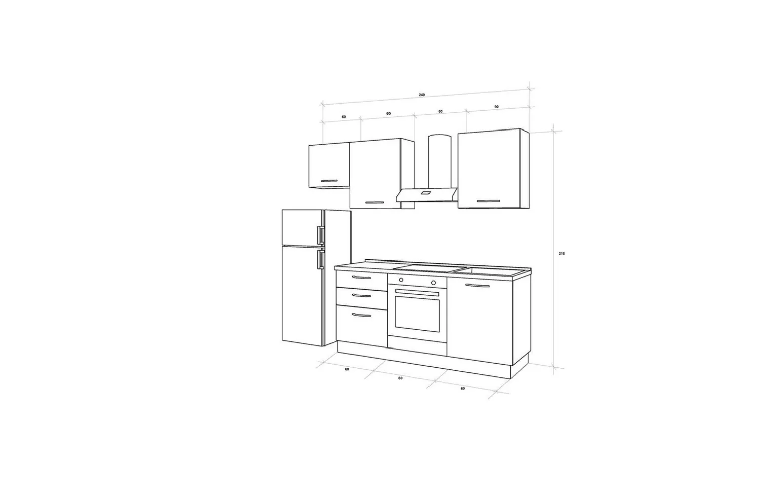 Gilda 2.0 cucina 240 cm colore portland e rovere cadiz