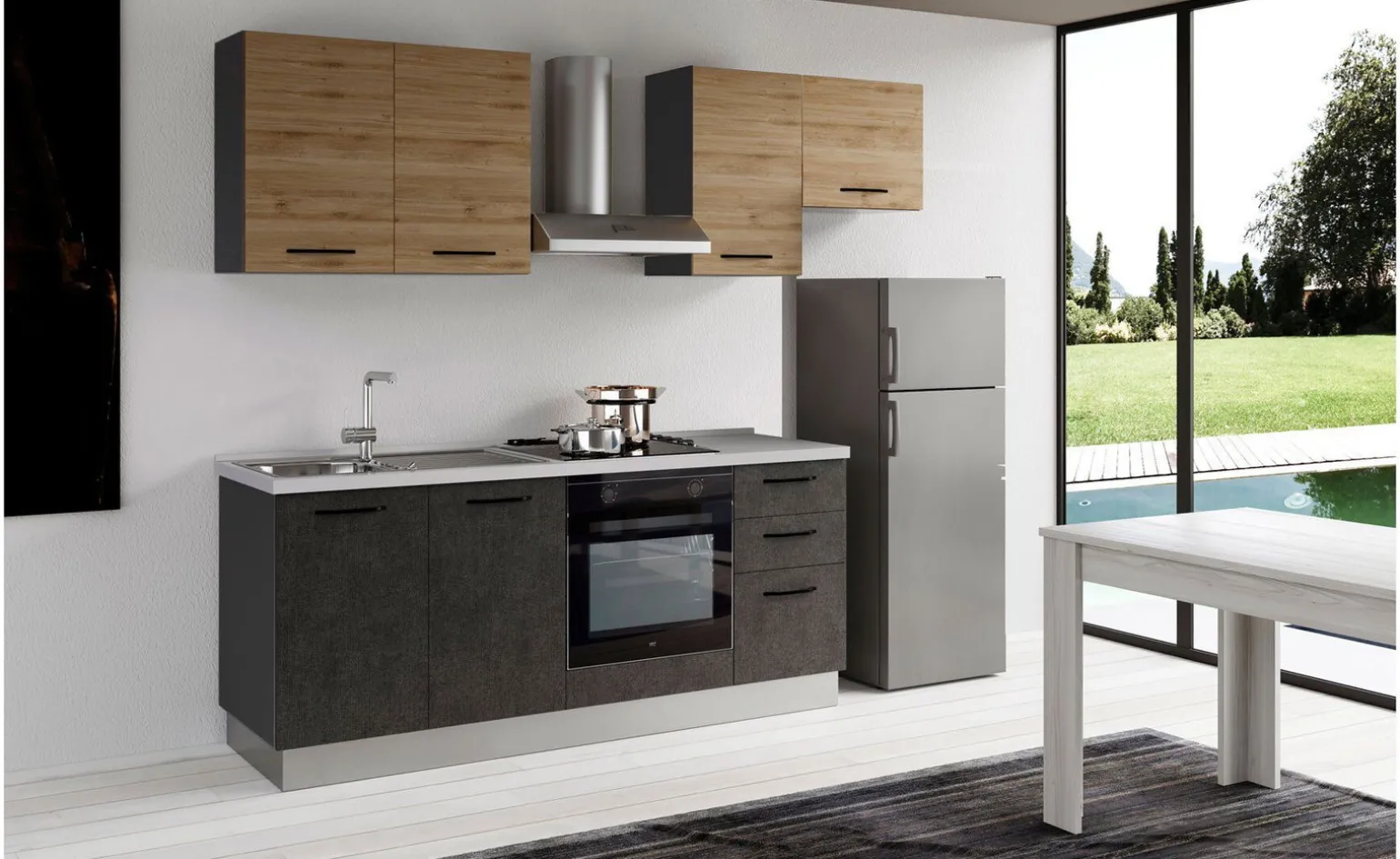 Gilda 2.0 cucina 255 cm colore portland e rovere cadiz