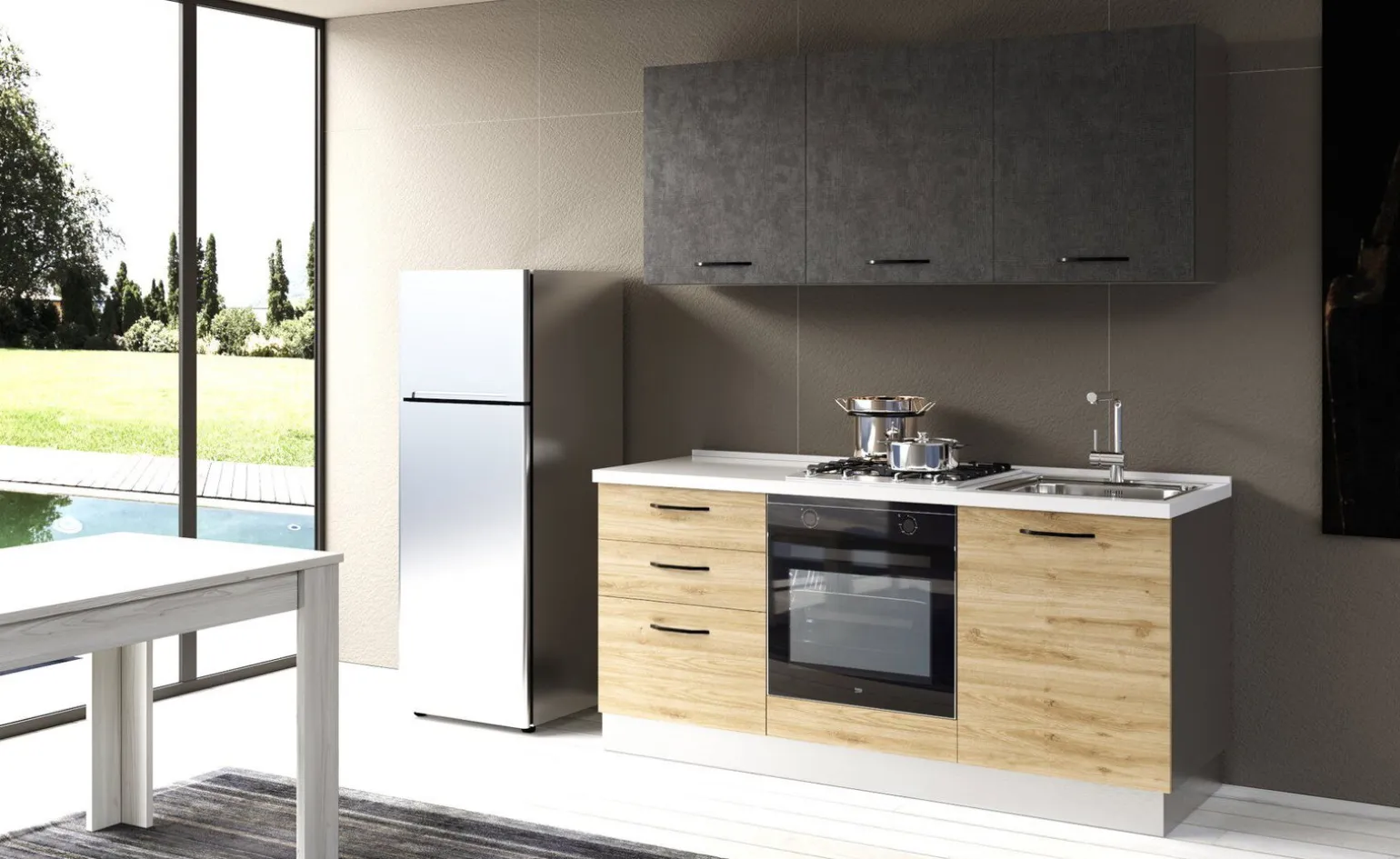 Gilda cucina 180 cm colore rover cadiz e cemento scuro