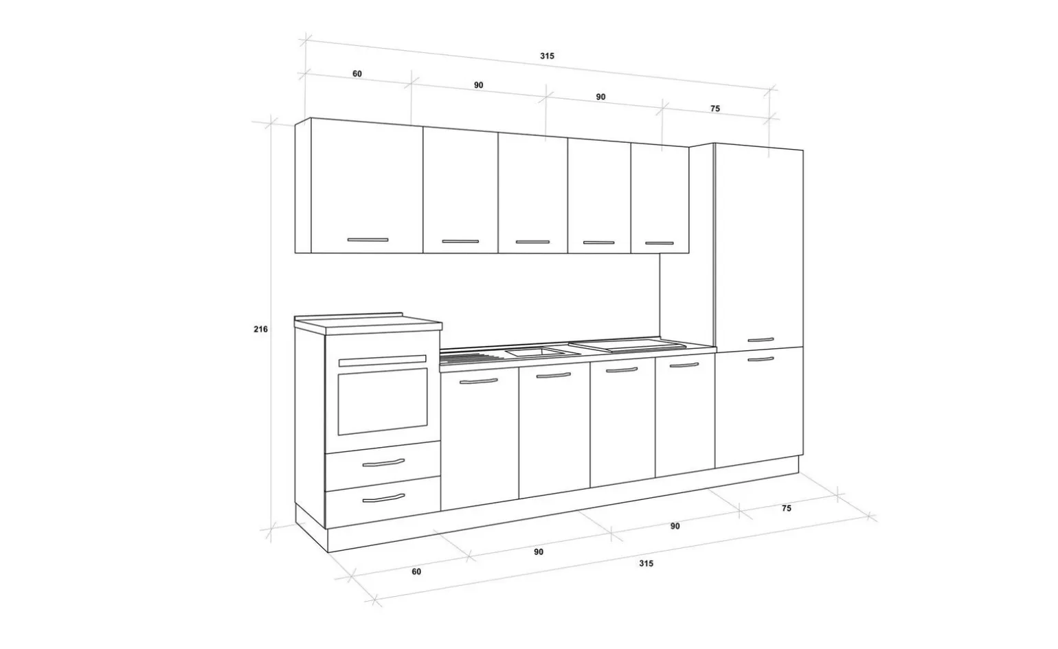 Gilda cucina 315 cm colore rovere cadiz e cemento scuro
