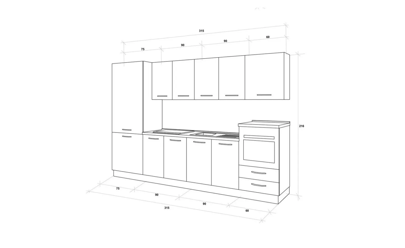 Gilda cucina 315 cm colore rovere cadiz e cemento scuro
