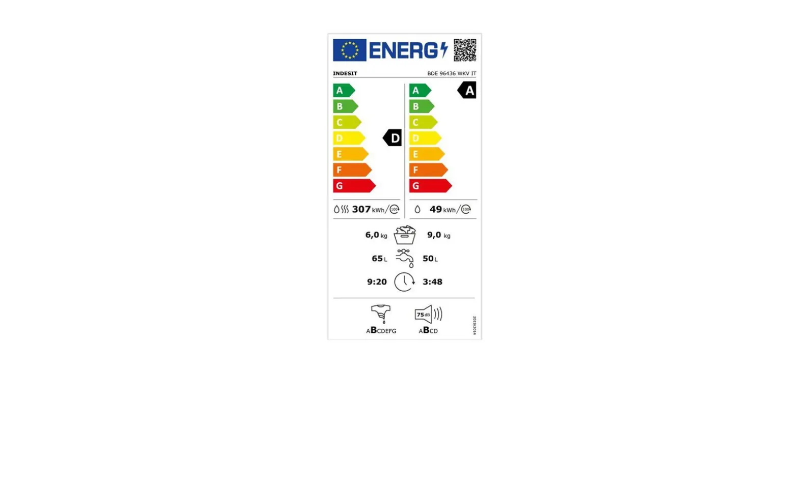 Indesit Lavasciuga a libera installazione 9+6 kg - BDE 96436 WKV IT 1400 giri al minuto