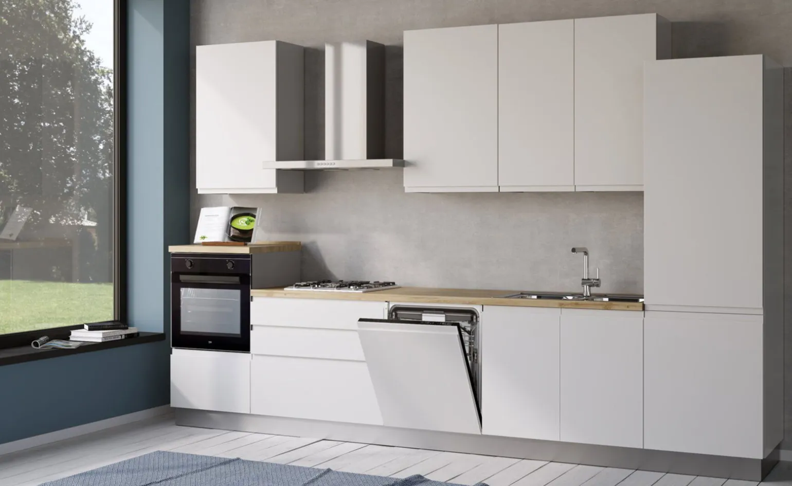 Iris cucina 360 cm colore bianco opaco con lavastoviglie