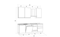 Iris cucina 240 cm colore grigio chiaro e bianco opaco con lavastoviglie