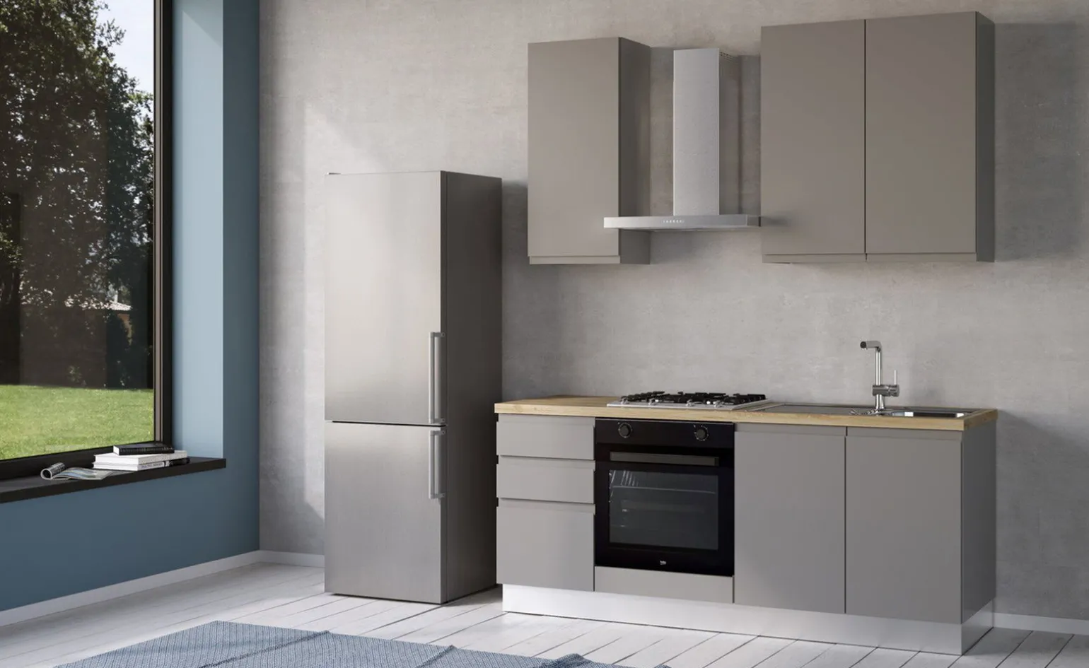 Iris cucina 195 cm colore grigio chiaro