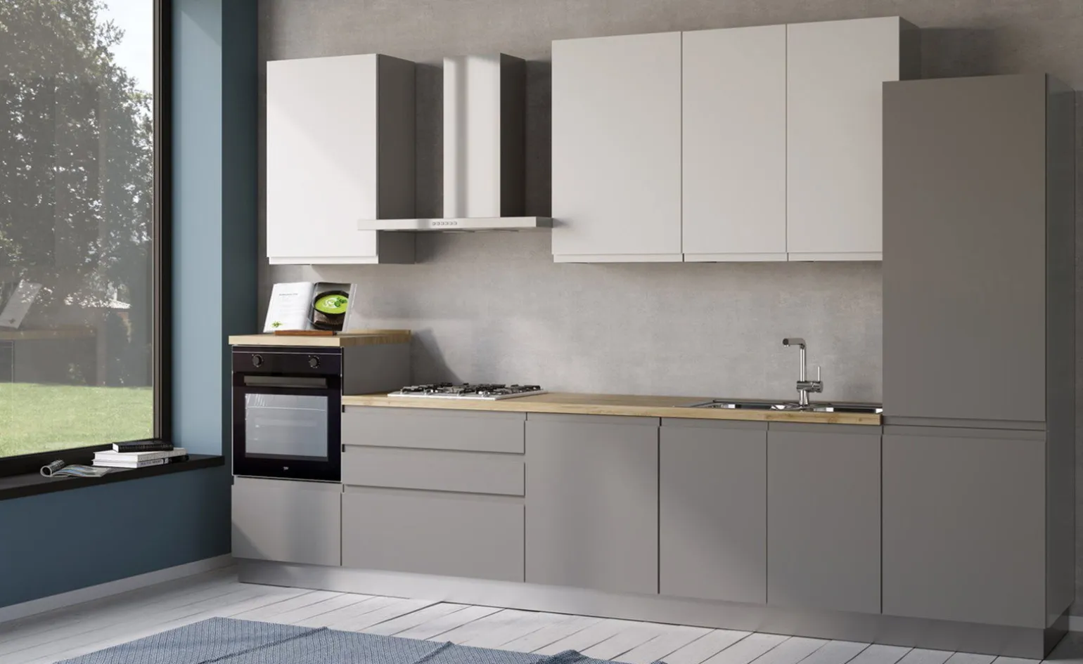 Iris cucina 360 cm colore grigio chiaro e bianco opaco