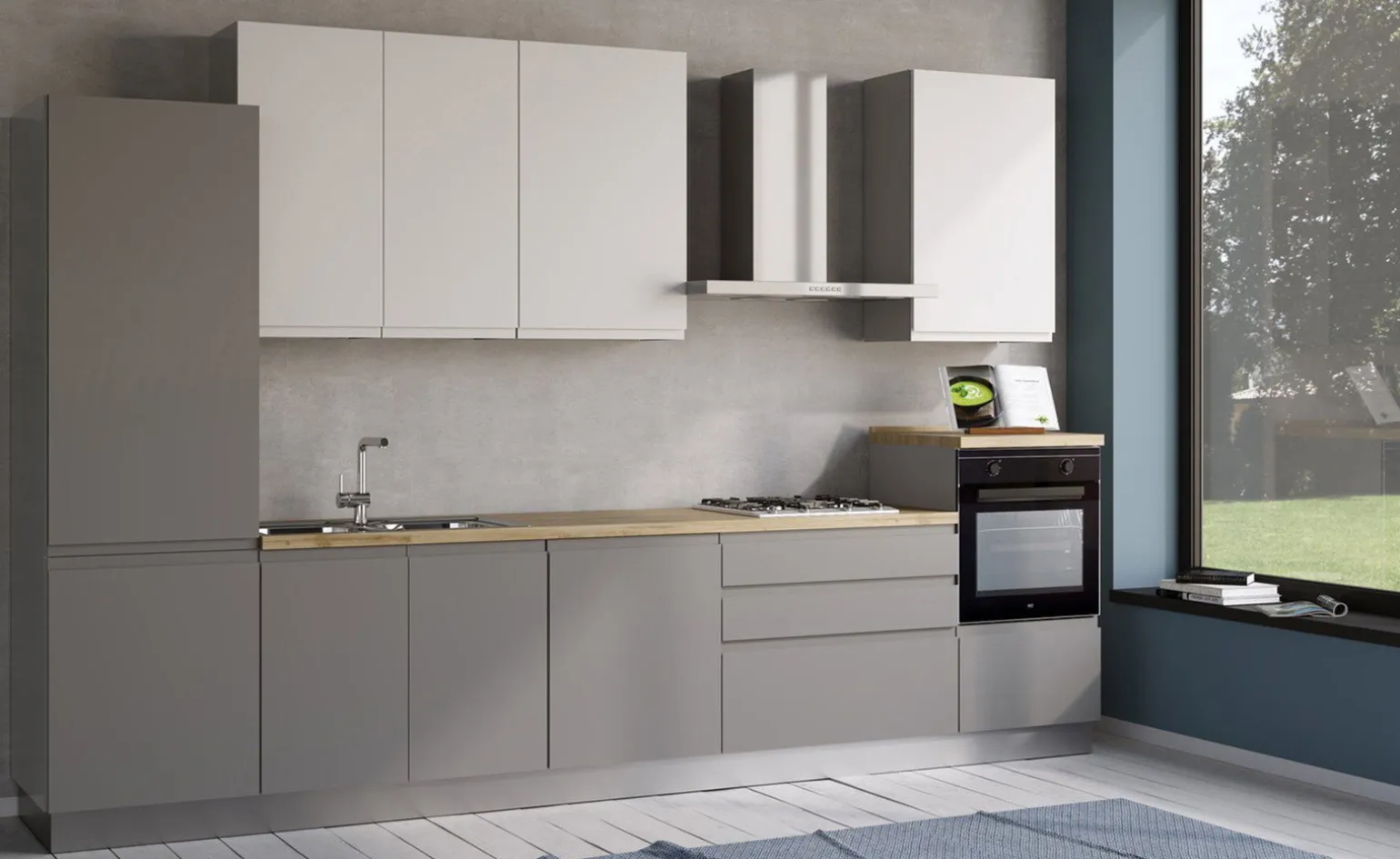 Iris cucina 360 cm colore grigio chiaro e bianco opaco