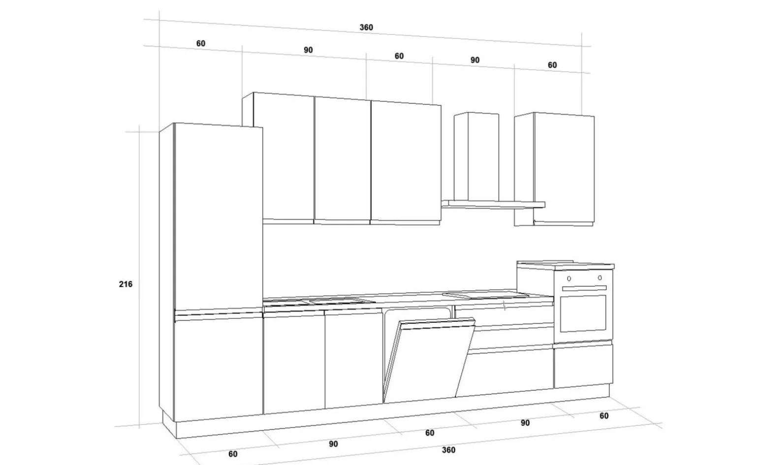 Iris cucina 360 cm colore grigio chiaro con lavastoviglie
